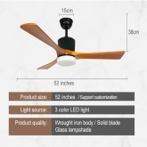 Brasseur d'air 132cm + LED pâles bois Marron clair